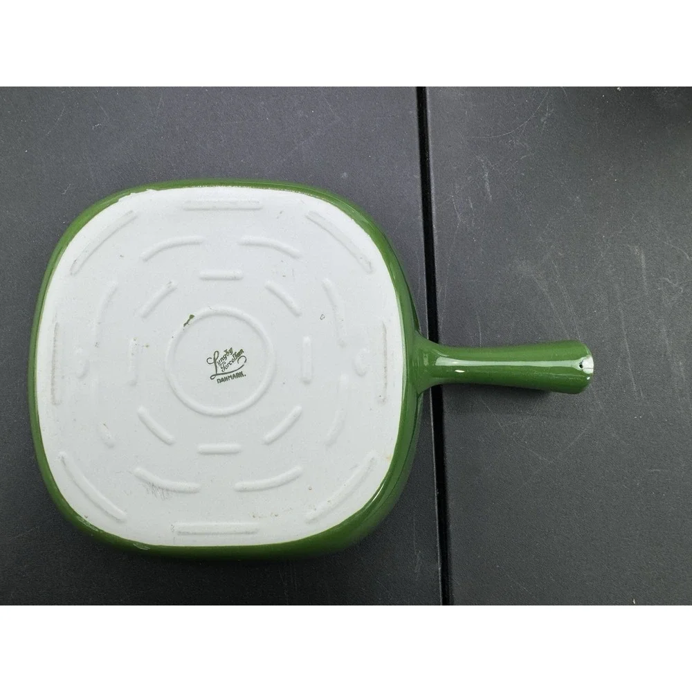 Lyngby porcelain green‎ enamel skillet